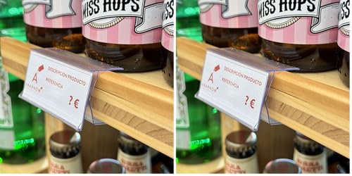 ABARNOM Bausatz mit 50 Preishaltern für Holzregale. 26x60mm. Transparent. Preisschilder, Ladenpreisetiketten, Regalpreishalter, Etikettenhalter (Packung mit 2)