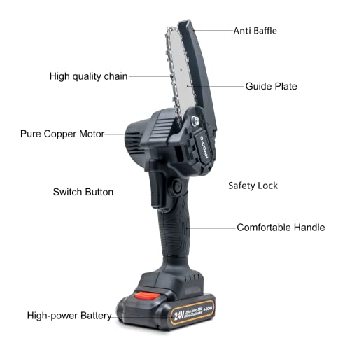 Mini Chainsaw, OCONN 4 Inch Cordless Handheld Electric Chainsaw with 2