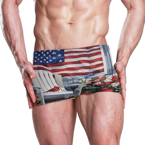 July 4th American Flag Flowers Chair Mens Swim Trunk Swimwear Swim Brief Square Leg Board Short S S04073082
