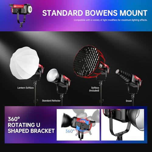 Image of GVM 300W Photo Lighting RGB Video Light with Bowens Holder Lantern Softbox and Stand CRI 97+ CCT 2000K~10000K 6 Lighting Scenarios Application Program Controlled Studio Photo Lights