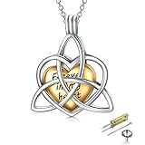 S925 Sterling Silver Irish Celtic Knot Triangle Vintage Memorial Pendant Necklace with Hollow Heart...