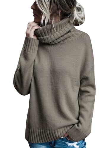 Image of FISACE Womens Oversized Turtleneck Pullover Sweater Cable Knit Sweater Tops