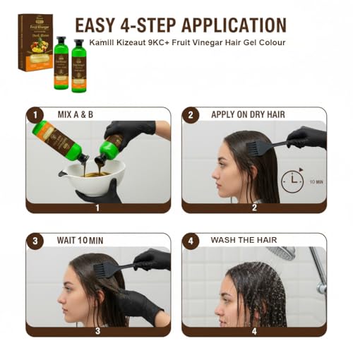Image of Kamll Kizeaut Fruit Vinegar Dark Brown Hair Color Gel 1000 ml | Stain Free Gel-Based Hair Color With Non Drip Formula | No Ammonia | Cover Greys | Long Lasting Brown Shade for Men & Women (500 ml x 2)