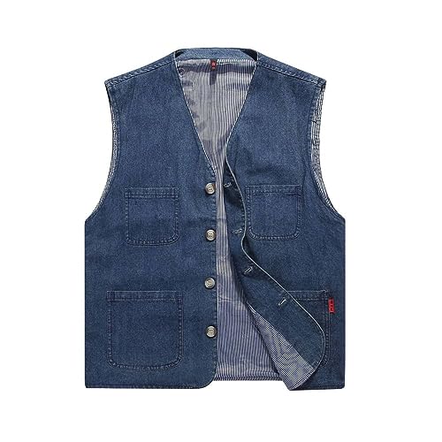 Preisvergleich Produktbild Herren Jeansweste, Ärmellose Jeansweste Für Herren, Klassische Verwaschene Jeansweste, Lässige Cargo-Cowboy-Weste, Übergangsjacke, Weste, Geschenk Für Damen Und Herren, Blau, Xxl