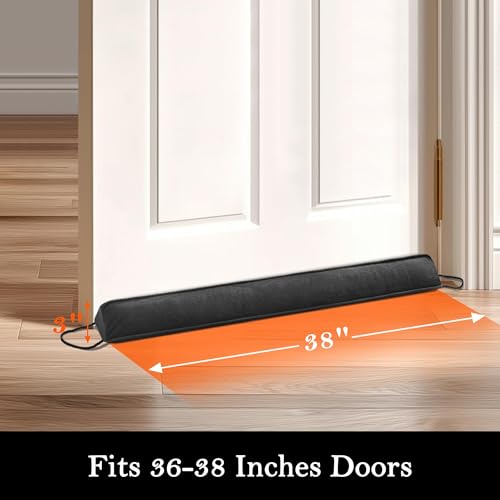 Image of Sunolga Door Draft Stopper Blocks Hot and Cold Air with Removable Washable Cover for Bottom of Door, All-Season Seal for Noise, Light, Under Door Sweep for Gaps Up to 3 inch, Home Essentials, 38 inch, Black