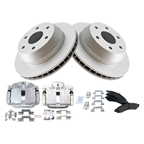 Image of TRQ Rear Brake Pad and Rotor Set Ceramic G Coated Vented Rotors Calipers