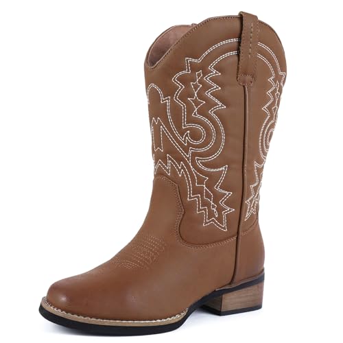 Image of ZOKSOVE Women's Cowboy Western Boots - Square Toe Wide Calf Boots - Low Heels Short Mid Calf Booties Shoes
