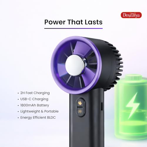 Image of Desidiya Portable Hand Fan | 1800mAh Rechargeable Battery | Digital Display | Touch Control | 3 Speed Modes with 150 speed dailing Button | Personal Cooling Fan for Home, Office & Travel