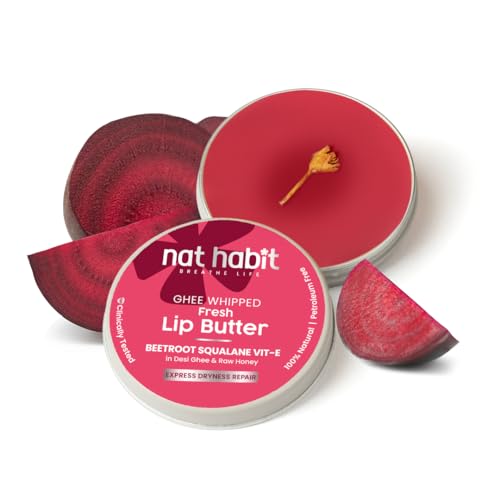 Nat Habit Lip Balm Fresh Beetroot Squalane 8gm Lip Butter With Desi Ghee & Raw Honey For Natural Pink Lips, Nourishment, Dark And Chapped Lips – (8g Pack of 1)