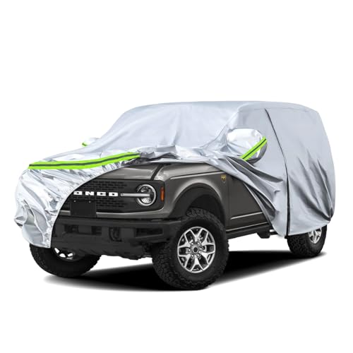 Image of Waterproof Car Covers Replace for 2021-2025 Ford Bronco 4 Door, 6 Layers Silver All Weather Car Cover with Zipper Door & Windproof Bands for Snow Rain Dust Hail Protection