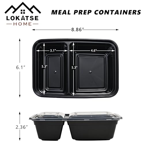 Image of LOKATSE HOME Meal Prep Container Microwave Safe 150 Pack 2 Compartment with Lids, Stackable Bento Box, Food Storage Reusable, BPA Free, Freezer, Dishwasher Safe (32 oz)