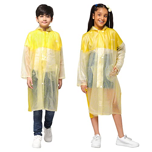 Image of THE CLOWNFISH Polyester Drench Dew Series Unisex Kids Waterproof Single Layer Pvc Standard Length Longcoat /Raincoat With Adjustable Hood.