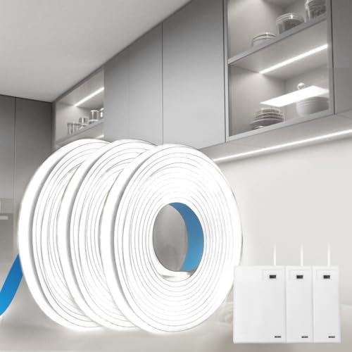 BAGZY Battery LED Strip Light COB 3 x 1M 5V Battery Powered LED Strip Tape Lights Cool White 6000K Self Adhesive Flexible Uniform Dotless Cuttable 320LEDs/M for Kitchen Mirror Bedroom Cabinet Decor