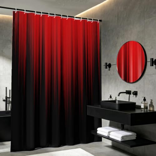 Image of AAtter Red and Black Shower Curtain, Gothic Ombre, 72x72 Inch, 12 Hooks