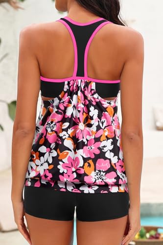 Image of Yonique Two Piece Tankini Bathing Suits T-Back Blouson Swim Tops with Boy Shorts Women Swimsuits Sporty Swimwear