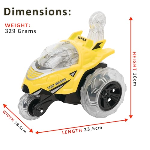 Image of Gooyo GY-0242 Rechargeable Stunt Car Toy for Kids with Tornado Rotation, Reverse Drive Function, Demo Mode, Lighting Effect & Music | Remote & USB Included | Power Source: in-Built Battery | Yellow