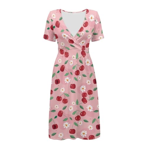 Image of Women's Summer Formal Dresses Short Sleeve Wrap V Neck Dresses Bridesmaid Wedding Guest Dress with Pockets