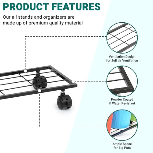 Image of Livzing 1 Pc 29 Inch Metal Plant Stand with Lockable & unlockable Wheels, Flower Pot Stand - Rectangle Planter Stands for Indoor Outdoor Home Garden Heavy Duty Powder Coating Gamla Holder for Balcony