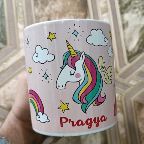 Image of PRINTSWAYS Customized Coffee Mug with Name and Unicorn Design 350 ML, Diwali Gifts, Gifts for Women, Girls & Kids, Personalised Name Mug for Birthdays, Anniversary, Pink
