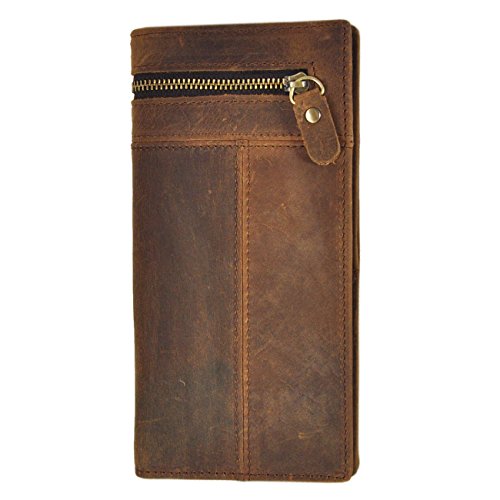 Le'aokuu Mens Genuine Leather Bifold Wallet Organizer Checkbook Card Case (M W1037 Dark Brown)