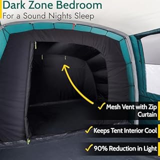 Trail Brazen Inflatable 4 Man Air Tent with Living Area, Family Camping Tunnel Tent, 5000mm Waterproof, Dark Zone Bedroom, Safety Purge Pump and Bag (L455cm x W270cm x H195cm)