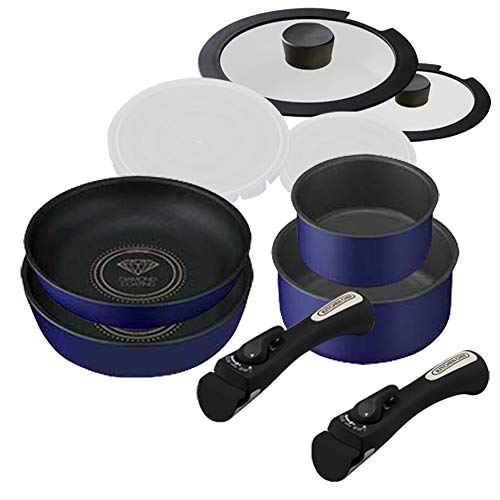 アイリスオーヤマ フライパン 鍋 セット フライパンセット IH ガス火対応 10点 ダイヤモンドコートパン ブルー 軽量 取っ手がとれる こびりつかずにお手入れ簡単 H-IS-SE10