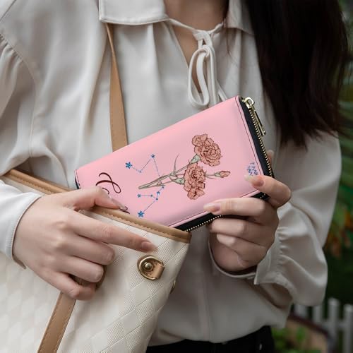 Personalized Wristlet Wallets for Women, Custom Name and Zodiac Birth Flower on Womens Long Wallet - Mother's Day Birthday Gift for Mom Grandmother4