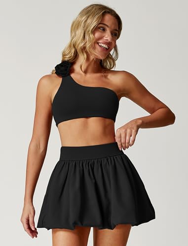 ABOCIW Womens 2 Piece Bubble Tennis Skirt One Shoulder Sports Bra Athletic Set Summer Pickleball Workout Golf Outfits4