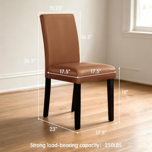 Image of CHUN YI Dining Chairs Set of 4, Faux Leather Dining Room Chairs, Upholstered Modern Kitchen Parsons Chairs for Dining Room with Sturdy Wood Legs, Light Brown (Only Chair)