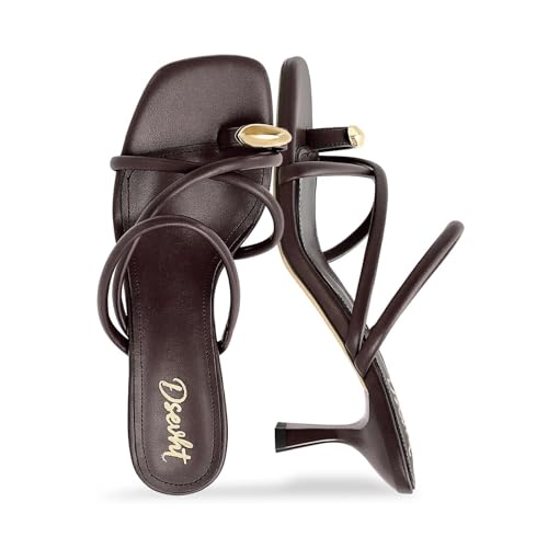Dsevht Sandales à talons à lanières et bout ouvert pour femme, chocolat, 36 EU