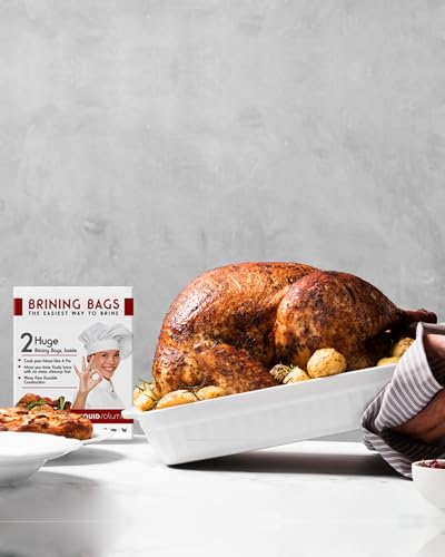 Turkey Brining Bags Set of 2 – Extra Large, Holds up to 38 lb (25.5 x 21.5 in), Heavy Duty with Gusseted Bottom & Double-Track Zippers to Prevent Leaks