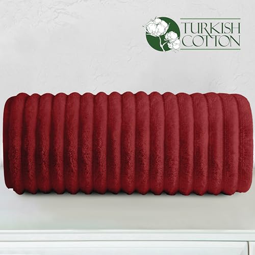 Image of Elegant Comfort 100% Turkish Cotton Corduroy Ribbed Luxury Jumbo Bath Towel Ultra Soft - 35 x 70 Inch - Luxury Spa Premium Hotel Quality Highly Absorbent and Quick Dry Large Bath Towel, Burgundy