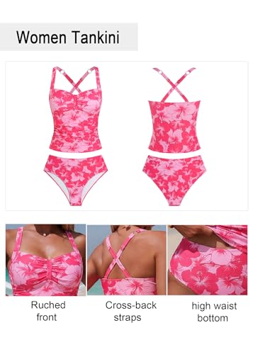 Image of ZAFUL Womens Tankini Swimsuits V Neck Push Up Swim Top with Cheeky Shorts | ColorBlock Tummy Control High Waisted Bathing Suits Swim Bottom for Women Summer Party 2026