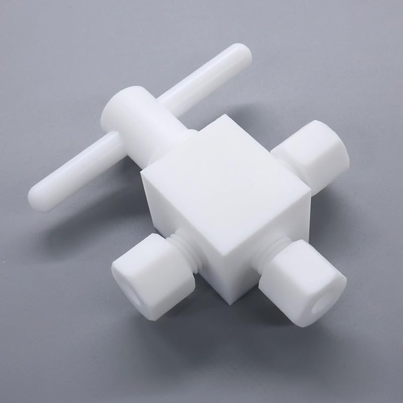 Válvula de bola con virola de PTFE, válvula de globo de teflón de alta temperatura, sistemas neumáticos e hidráulicos industriales, paquete de 1(3-Way D10mm)