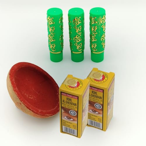 KYNTHIA - Pack de 2 khol kajal arabe - 3 pintalabios marroquí verde - Aker Fassi - kohl arabe sin plomo - kohl ojos arabe - PACK BELLEZA MARROQUI