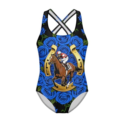 Image of WELLFLYHOM Girls Bathing Suits One Piece 5-14 Kids Full Coverage Swimsuits Cross Back Summer Swimwear for Beach Holiday