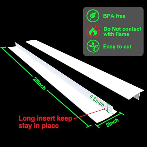 Image of KindGa Silicone Stove Counter Gap Cover - 25 Inch Gap Filler 2 Pack White | Stove counter gap filler, oven side gap filler sealing spills between kitchen appliances, stovetop oven strips gap countertop