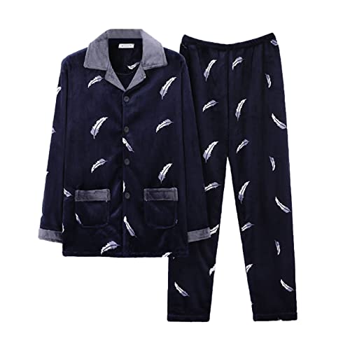 CYGE Men's Soft Flannel Pajama Set 2-Piece Long Sleeve Plus Size Sleepwear Pjs Sets L-5XL,Suitable for 125Kg
