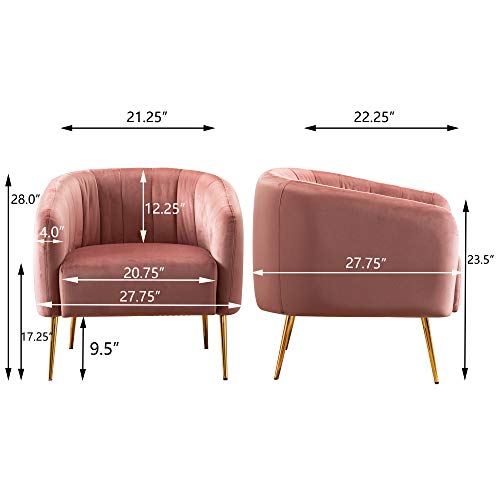 Lsspaid Velvet Accent Chair, Fabric Upholstered Accent Chairs For Living Room, Golden Metal Legs Armchairs, Pink, Set Of 1 #TOP1