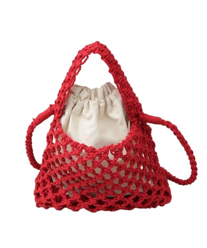 [ナノ・ユニバース] マクラメ編み ショルダーバッグ レディース F 100 レッド 673-5132304