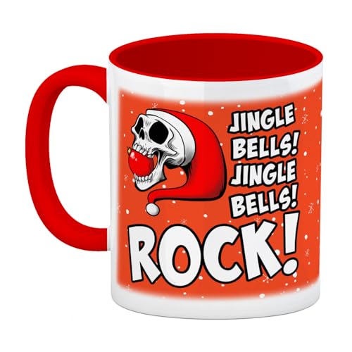 speecheese Jingle Bells Rock Weihnachten Kaffeebecher Rot mit Totenkopf