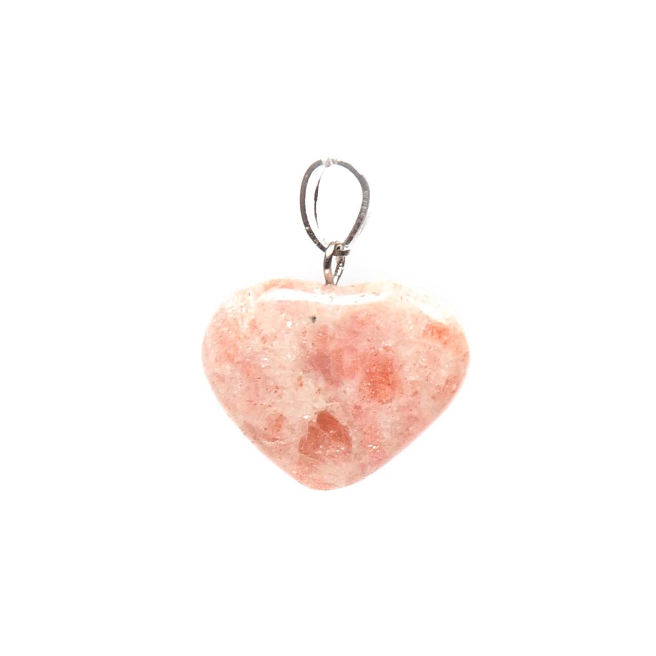 Sunstone Heart Pendant Gemstone Necklace Crystal Healing Stone Jewelry for Men & Women, Color Peach & White, Size 1.5 cms-image-3