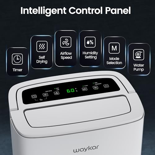 Image of Waykar 150 Pints 7500 Sq.Ft Energy Star Dehumidifier with Pump for Basement | Dehumidifier for Home, Warehouse, with Drain Hose and Tank, Auto Defrost, Self-Drying, Quiet Operation