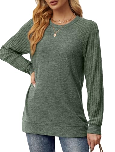 Image of Saloogoe Tunic Sweatshirts for Women Crewneck Lightweight Sweaters Raglan Long Sleeve Shirts Fall Fashion Tops 2026