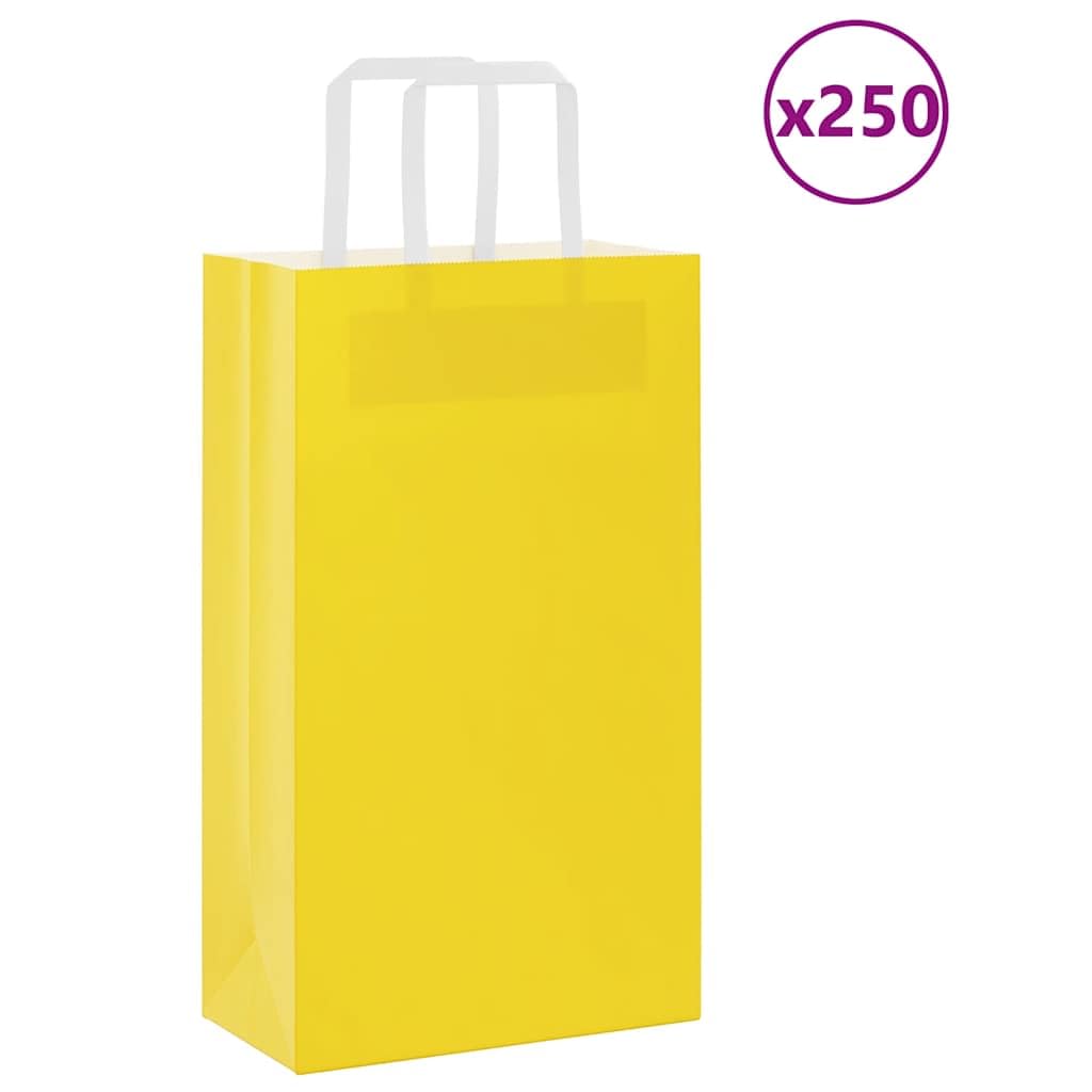 250 sztuk papierowych toreb na zakupy, żółte, 21 x 11 x 36 cm, z papierowymi uchwytami, przyjazne dla środowiska torby na zakupy na prezenty