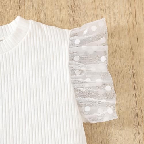 Image of OPAWO Toddler Girl Shirts, Puff Dot Sleeve Baby Tee Shirt, Ribbed Short Sleeve T-Shirt, Solid Color Girls Tshirt Tops, 12M-7Y