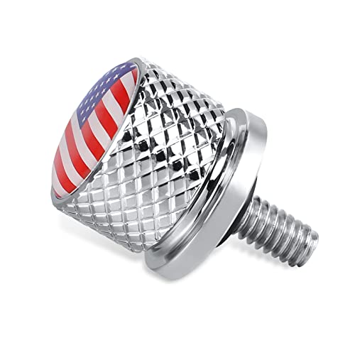 Stainless Knurled Fender Seat Bolt Screw 1/4"-20 Thread Compatible With Harley 1996-2023 Sportster Dyna Softail Touring Cvo - American Flag - Chrome #TOP3