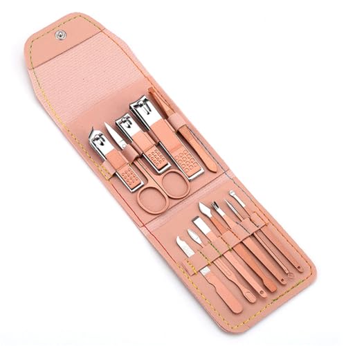 マニキュア爪切りスーツ爪はさみペディキュアカッターステンレス鋼イーグルフックポータブルトリミングセット、12個、ピンク