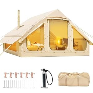 Ytaoeo Aufblasbares Zelt für Camping Outdoor Zelt für 4-6 Personen mit Luftpumpe, Kaminöffnung Aufblasbares Gampingzelt aus Wasserdichtem Oxford-Stoff Air Glamping Zelte für 4 Jahreszeiten Camping