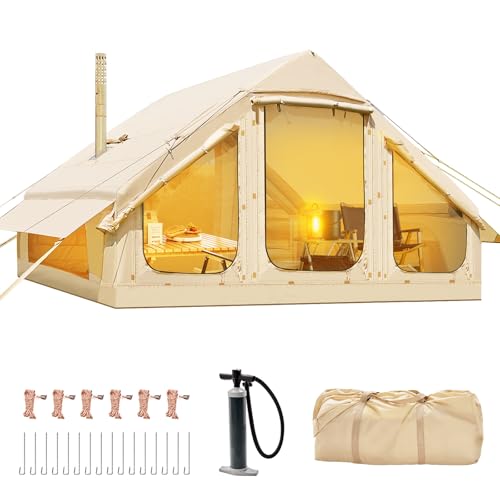 Ytaoeo Aufblasbares Zelt für Camping Outdoor Zelt für 4-6 Personen mit Luftpumpe, Kaminöffnung Aufblasbares Gampingzelt aus Wasserdichtem...